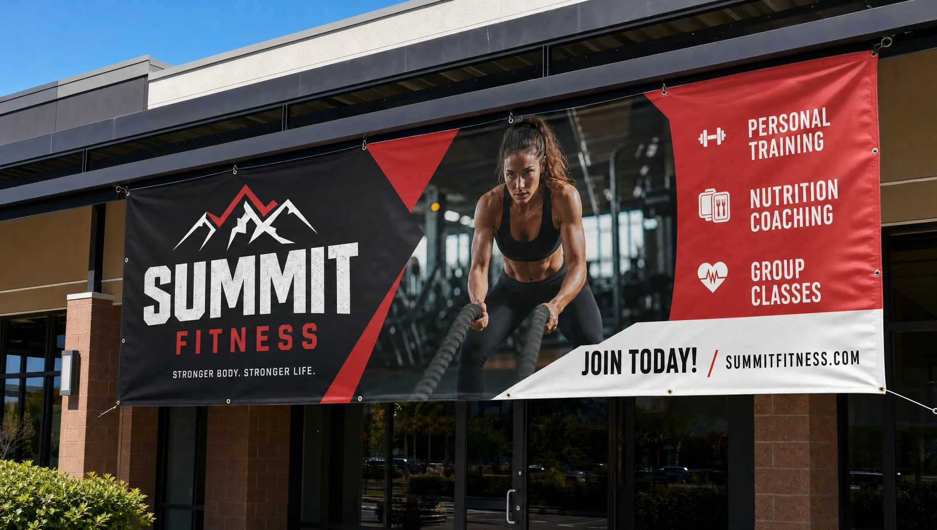 Custom vinyl banner printing — outdoor storefront display